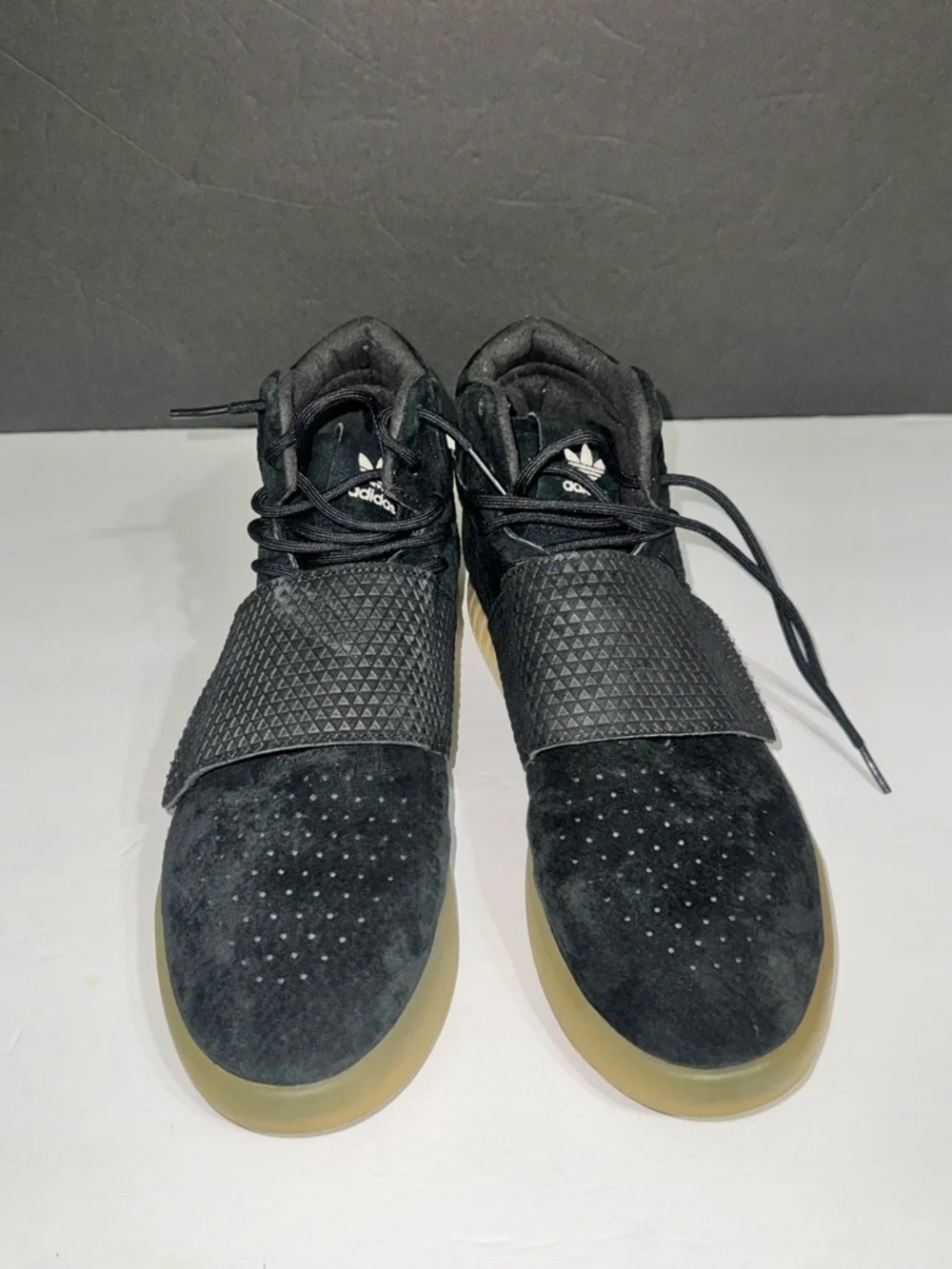 Adidas Tubular I Men’s I Invader Strap I Blk-Suede High-Top Sneakers w/ Gum Sole
